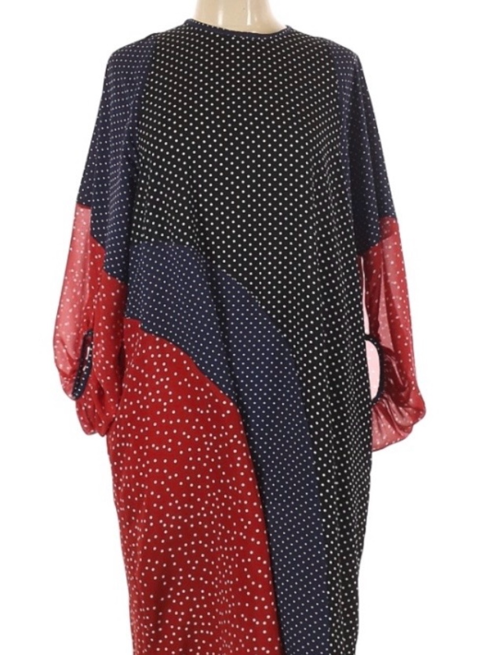Polka Dot Colorblock Long Sleeve Maxi Dress - Red & Navy